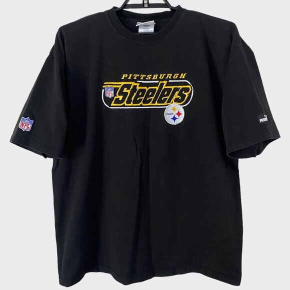 NFL Puma Pittsburgh Steelers T-Shirt Men's Large Black Short-Sleeve Football Tee - Picture 1 of 13